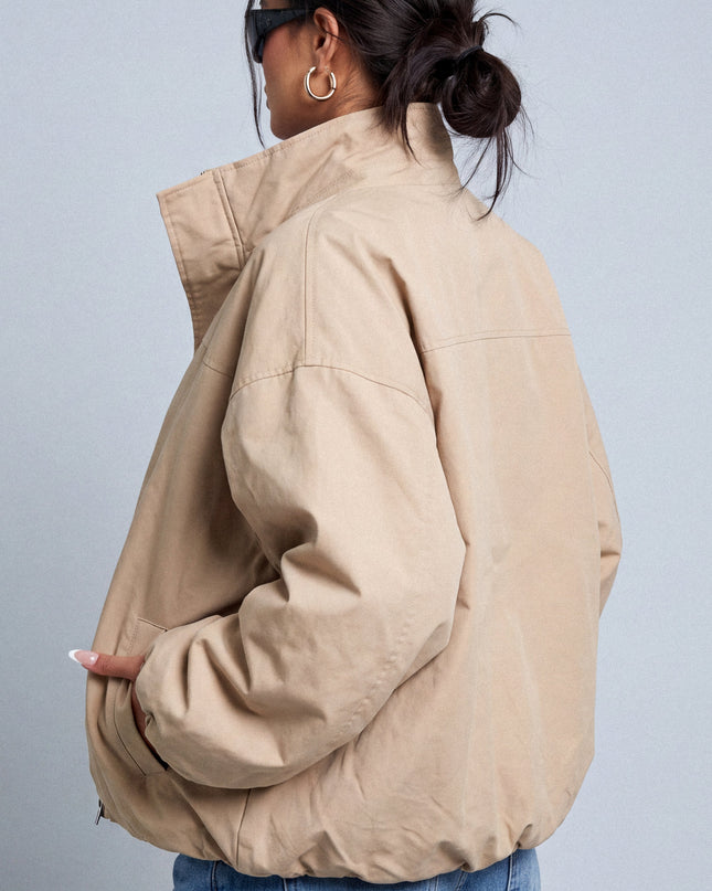 Beige Funnel Neck Balloon Jacket