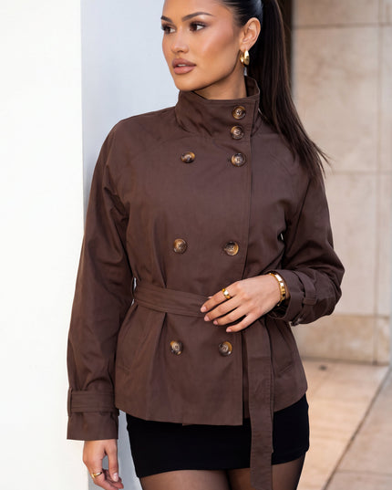 Brown Cropped Trench Jacket