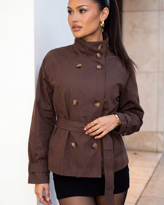Brown Cropped Trench Jacket
