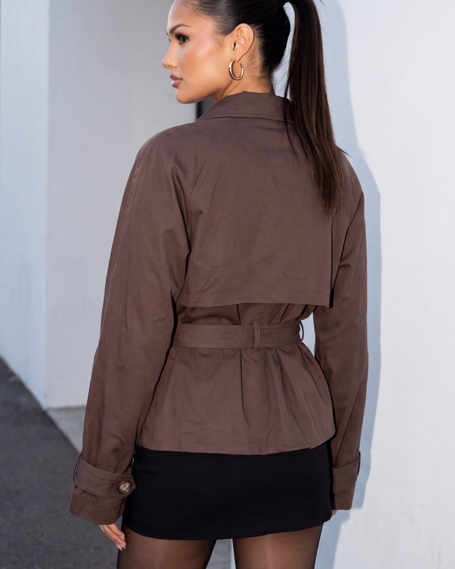 Brown Cropped Trench Jacket