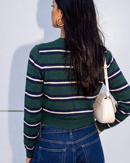 Green Multi Stripe Knit Cardigan