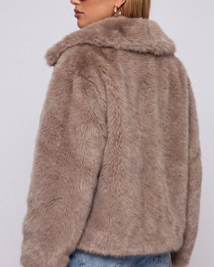 Beige Faux Fur Zip Jacket