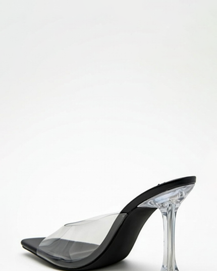Black Clear Strap Mule Heels