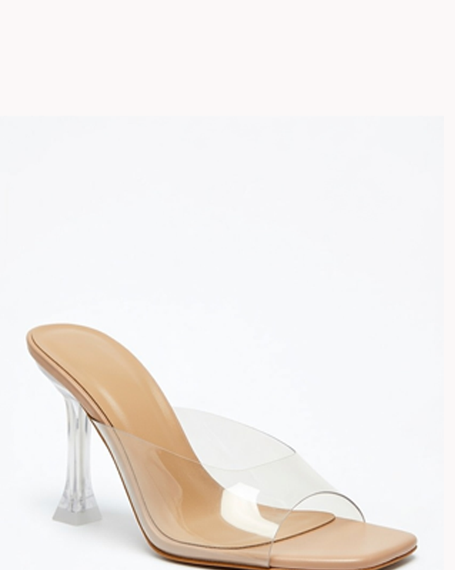 Beige Clear Strap Mule Heels