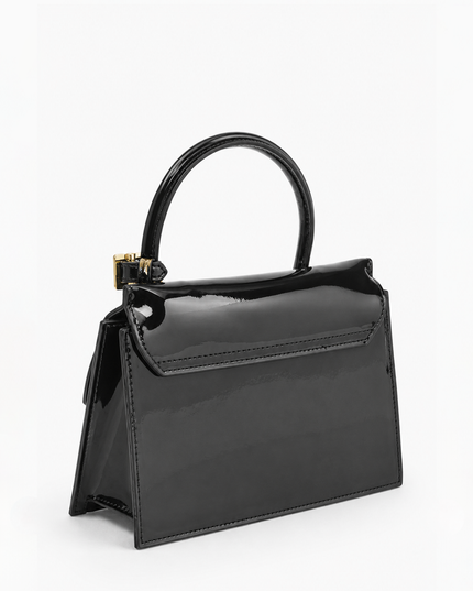 Black Enamel Top Handle Bag