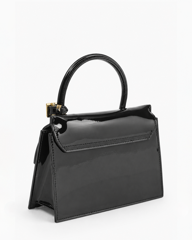 Black Enamel Top Handle Bag