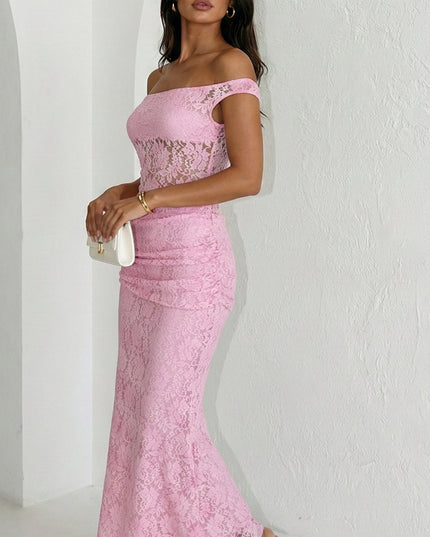 Pink Lace Off Shoulder Dress