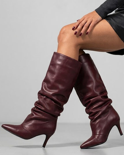 Wine Knee-high Slouch Boots