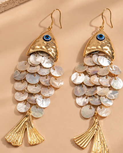 Beige Gold Fish Shell Drop Earrings
