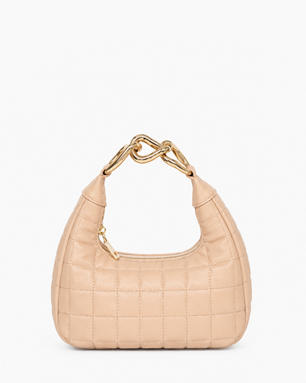 Nude Quilted Faux Leather Hobo Bag