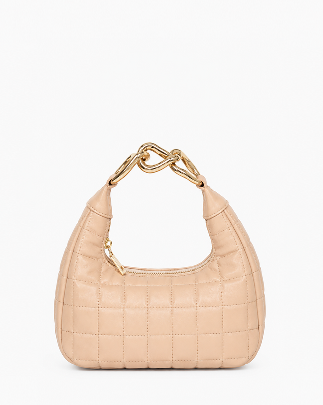 Nude Quilted Faux Leather Hobo Bag