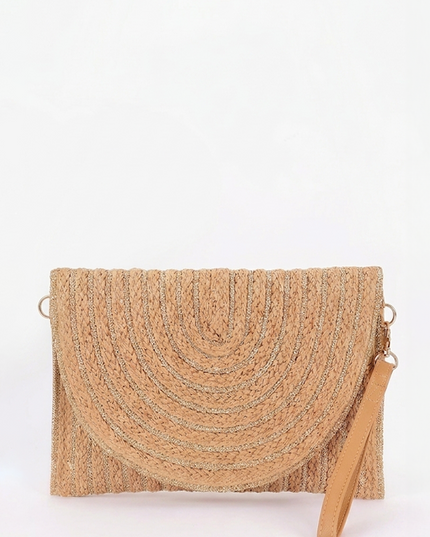 Khaki Metallic Braided Envelope Clutch
