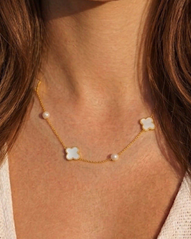 Gold Of Pearl Quatrefoil Necklace