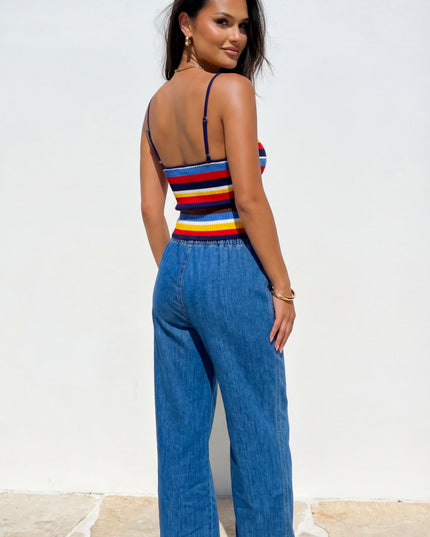 Blue Multi Stripe Knit Cami Top
