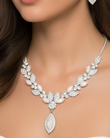 Flower Pearl Necklace & Earrings