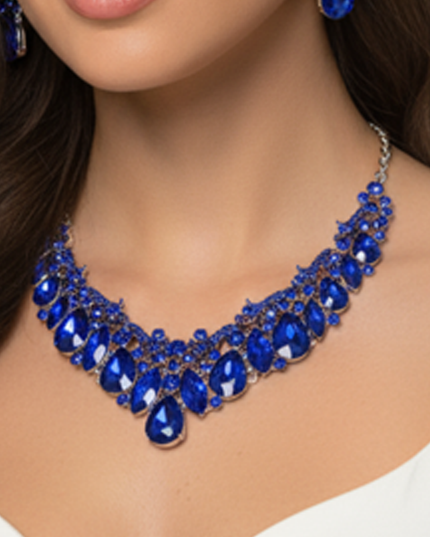 Your Attention Blue Teardrop Marquise Stone Cluster Necklace & Earrings Set