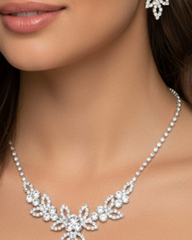 You Silver Rhinestone Marquise Necklace & Earrings Set