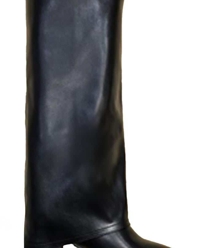 Black Heel Pointed Toe Foldover Boots