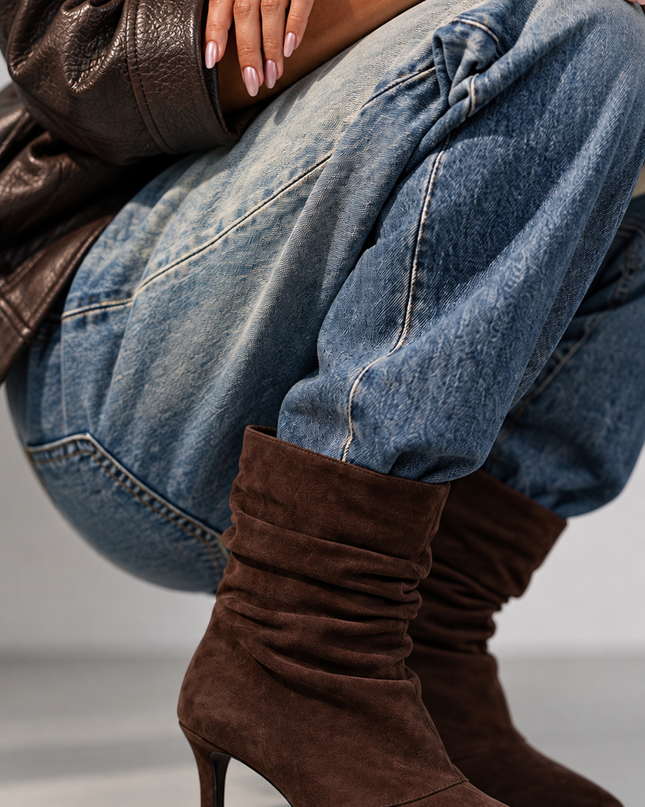 Brown Suede Pointed Toe Ankle Boots