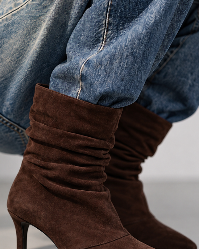 Brown Suede Pointed Toe Ankle Boots