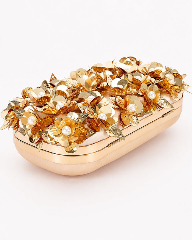 Gold Pearl & Petal Evening Clutch