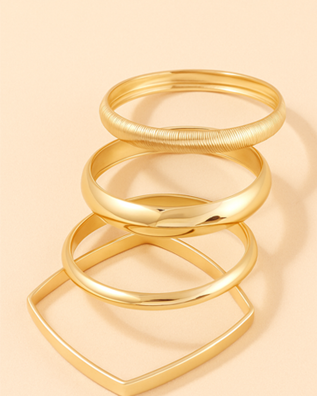 Gold Multi-Shape Shiny 4 Piece Set Bracelets