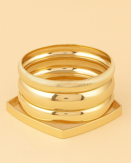 Gold Multi-Shape Shiny 4 Piece Set Bracelets