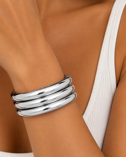 Silver 3 Piece Bangle Bracelet Set