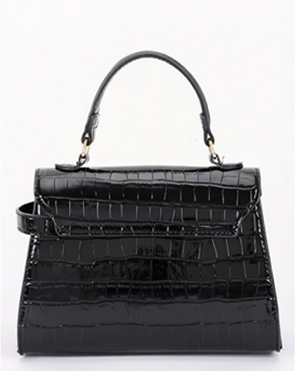 Black Faux Croc Top Handle Crossbody Bag