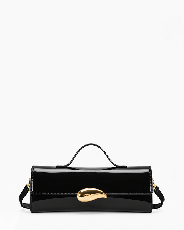 Black Faux Leather Clutch Bag