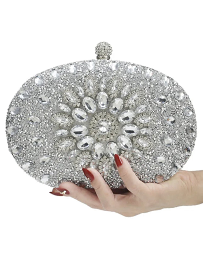 Silver Crystal Clutch Bag