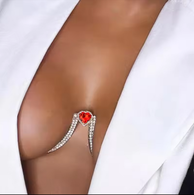 Silver Red Heart Crystal Bra Chain