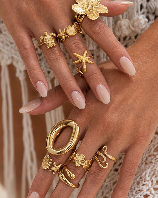 Gold 9 Piece Ring Set