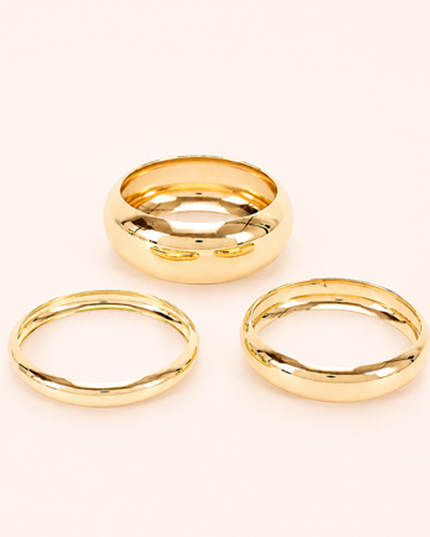 Gold High Shine Stacked 3 Piece Bangle Set