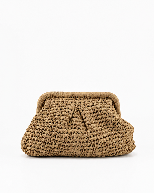 Beige Crochet Knit Pouch Bag