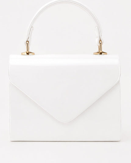 White Faux Leather Top Handle Bag