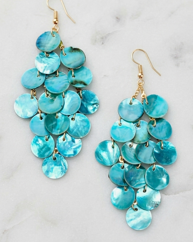 Blue Shell Chandelier Drop Earrings