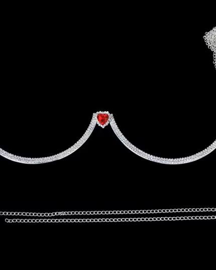 Silver Red Heart Crystal Bra Chain