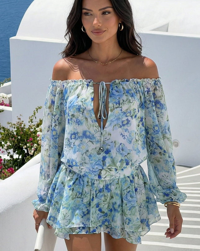Floral Green Floral Off-Shoulder Mini Dress