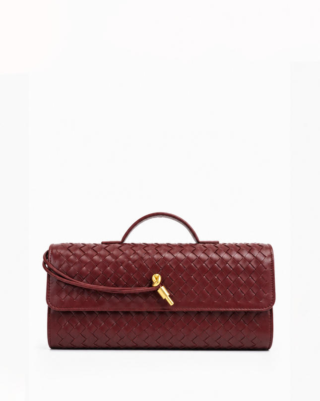 Burgundy Woven Clutch Handbag