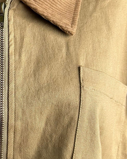 Beige Khaki Collar Zip Jacket