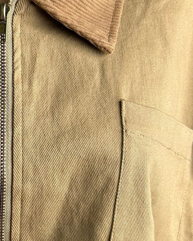 Beige Khaki Collar Zip Jacket