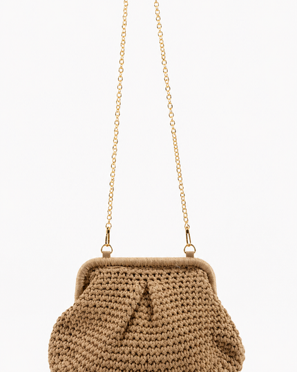Beige Crochet Knit Pouch Bag