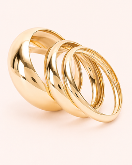 Gold High Shine Stacked 3 Piece Bangle Set