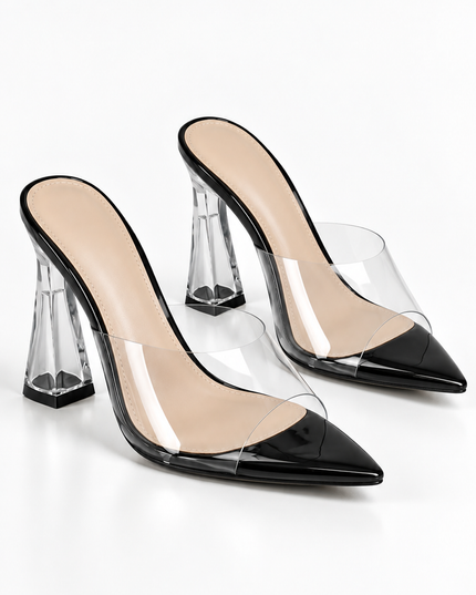 Black Clear Flared Heels