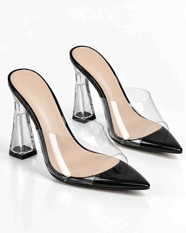 Black Clear Flared Heels
