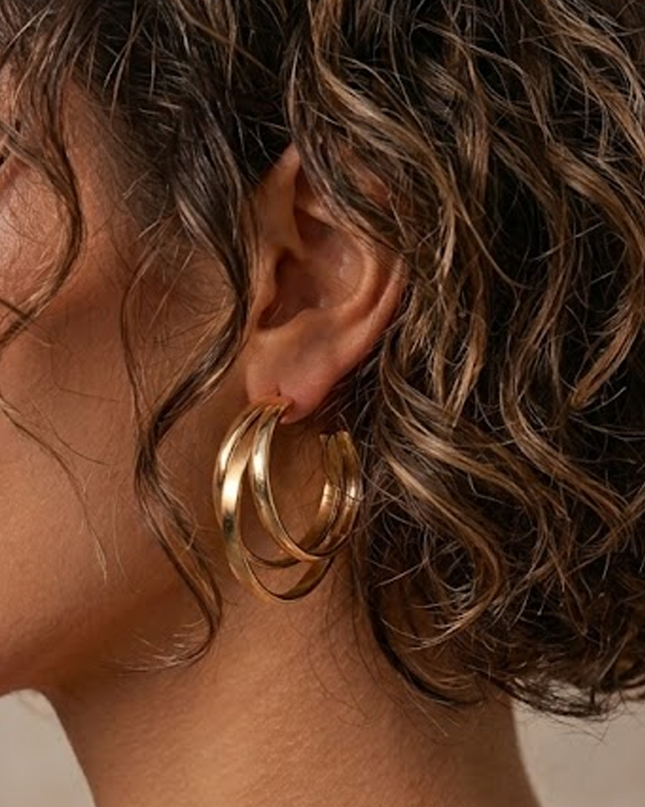 Gold Triple Layered Hoop Earrings