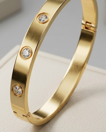 Gold Crystal Accent Bangle Bracelet