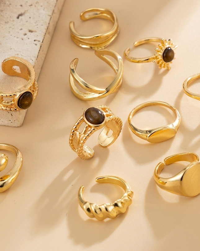 Gold Luxe 10 Piece Ring Set