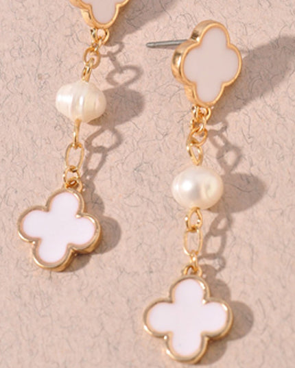 White & Fresh Water Pearl Chain Earrings
